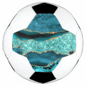 Agaat Blauwgroen Blauw Goud Glitter Marmer Aqua Tu Voetbal (Voorkant)