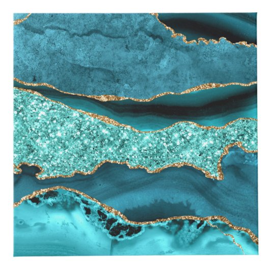 Agaat Blauwgroen Blauw Goud Marmer Aqua Turquoise  Kubus (Rechts)