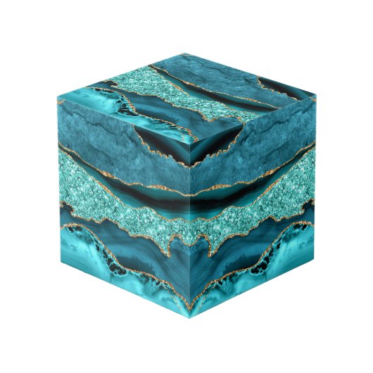 Agaat Blauwgroen Blauw Goud Marmer Aqua Turquoise  Kubus (Achter hoekig)