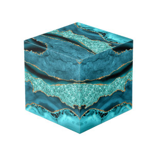 Agaat Blauwgroen Blauw Goud Marmer Aqua Turquoise  Kubus