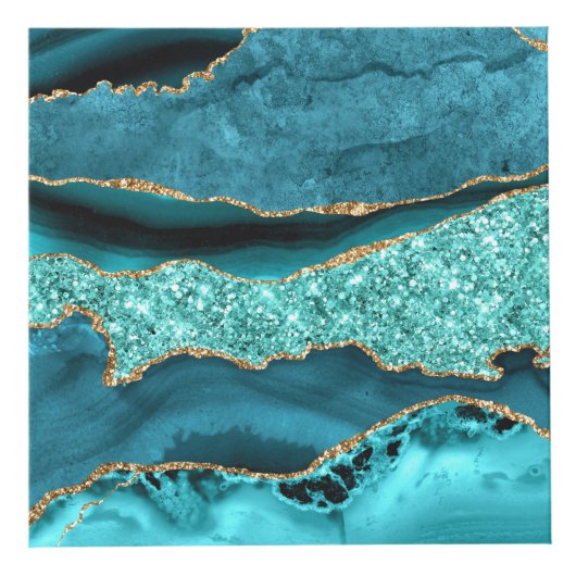 Agaat Blauwgroen Blauw Goud Marmer Aqua Turquoise  Kubus (Voorkant)