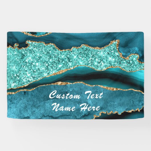 Agaat Blauwgroen Blauw Goud Marmer Aqua Turquoise  Spandoek (Horizontaal)