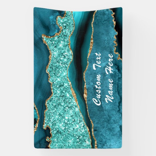 Agaat Blauwgroen Blauw Goud Marmer Aqua Turquoise Spandoek (Verticaal)