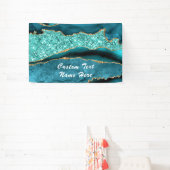 Agaat Blauwgroen Blauw Goud Marmer Aqua Turquoise  Spandoek (Insitu)