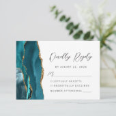 Agaat Blauwgroen Blauw Goud Modern Script Bruiloft RSVP Kaartje (Staand voorkant)