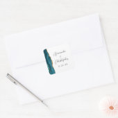 Agaat Blauwgroen Blauw Goud Script Bruiloft Vierkante Sticker (Envelop)