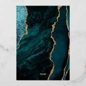 Agaat Blauwgroen Blauw Goud Script Donker Bruiloft Folie Uitnodiging (Achterkant)