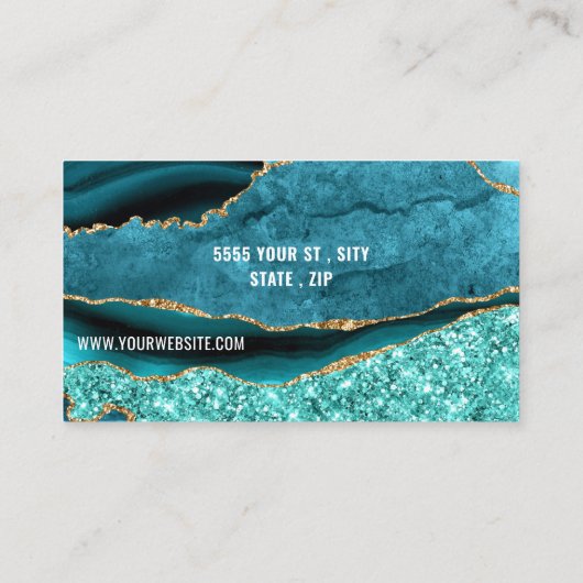 Agaat Blauwgroen Blauw Turquoise QR Code Visitekaa Visitekaartje (Achterkant)