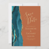 Agaat Blauwgroen Gold Burnt Orang Save the Date Aankondiging (Voorkant)