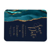 Agaat Blauwgroen Goud Navy Blue Bruiloft Save the  Magneet (Horizontaal)
