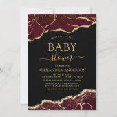 Agaat Bourgondië Baby shower Gold Invitation Kaart (Voorkant)