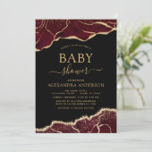 Agaat Bourgondië Baby shower Gold Invitation Kaart (Staand voorkant)