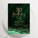 Agaat Emerald Groen Goud 30e Verjaardag Kaart<br><div class="desc">Smaragdgroen en gouden agaat 30ste verjaardag feestuitnodiging. Elegant modern ontwerp met waterverf agaat marmeren geode achtergrond,  faux glitter goud en typografie script lettertype. Trendy uitnodigingskaart perfect voor een stijlvol vrouwenfeest. Gedrukte Zazzle-uitnodigingen of direct download digitale afdrukbare sjabloon.</div>