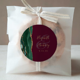 Agaat Emerald Groen Goud Script Bourgondië Bruilof Ronde Sticker