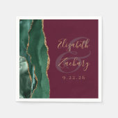 Agaat Emerald Groen Goud Script Bourgondië Bruilof Servet (Voorkant)