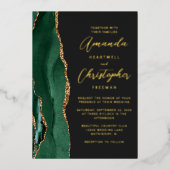 Agaat Emerald Groen Goud Script Donker Bruiloft Folie Uitnodiging (Voorkant)