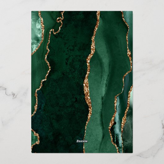 Agaat Emerald Groen Goud Script Donker Bruiloft Folie Uitnodiging (Achterkant)
