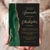 Agaat Emerald Groen Goud Script Donker Bruiloft Folie Uitnodiging