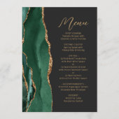 Agaat Emerald Groen Goud Script Donker Bruiloft Menu (Voorkant)