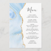 Agaat Geode Baby Blauw Goud Glitter Bruiloft Menu (Voorkant)