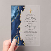 Agaat Geode Blauw Goud Glitter Eerste Heilige Comm Acryl Uitnodigingen (Insitu (Draagbaar))