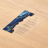 Agaat Geode Blauw Goud Glitter Eerste Heilige Comm Acryl Uitnodigingen (Laagn)