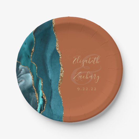 Agaat Geode Blauwgroen Goudverbrande Sinaasappels  Papieren Bordje (Voorkant)