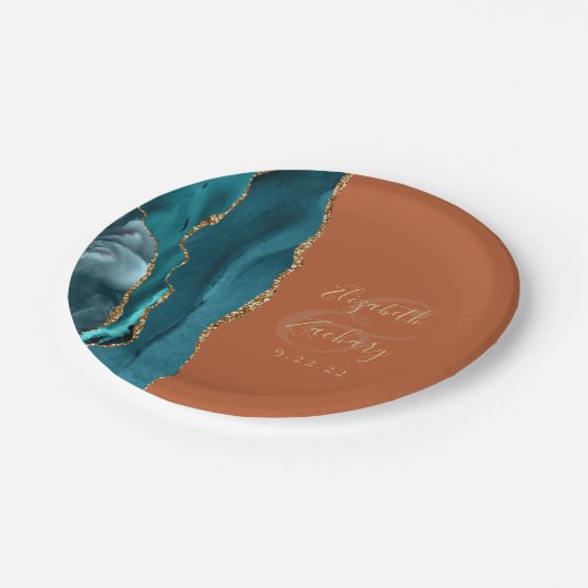 Agaat Geode Blauwgroen Goudverbrande Sinaasappels  Papieren Bordje (Gekanteld)