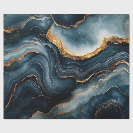 Agaat Geode Gold en Navy Blue Marble Cadeaupapier (Vlak)