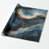 Agaat Geode Gold en Navy Blue Marble Cadeaupapier (Uitgerold)