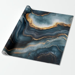 Agaat Geode Gold en Navy Blue Marble Cadeaupapier