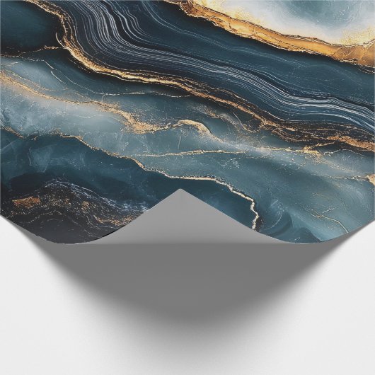 Agaat Geode Gold en Navy Blue Marble Cadeaupapier (Hoek)