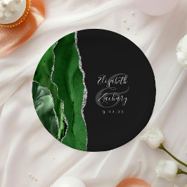 Agaat Geode Hunter Groen Zilver Donker Bruiloft Papieren Bordje