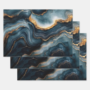 Agaat Geode met goud en marineblauw marmer Inpakpapier Vel