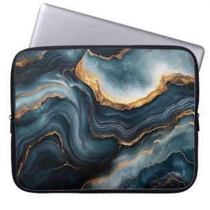 Agaat Geode met goud en marineblauw marmer Laptop Sleeve