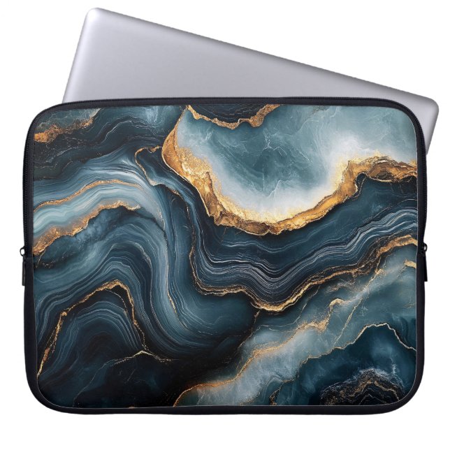Agaat Geode met goud en marineblauw marmer Laptop Sleeve (Voorkant)