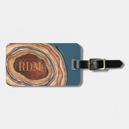 Agaat Geode Monogram Waterverf Blauwe Klei Oker Bagagelabel