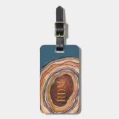Agaat Geode Monogram Waterverf Blauwe Klei Oker Bagagelabel (Voorkant verticaal)