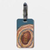 Agaat Geode Monogram Waterverf Blauwe Klei Oker Bagagelabel (Achterkant verticaal)