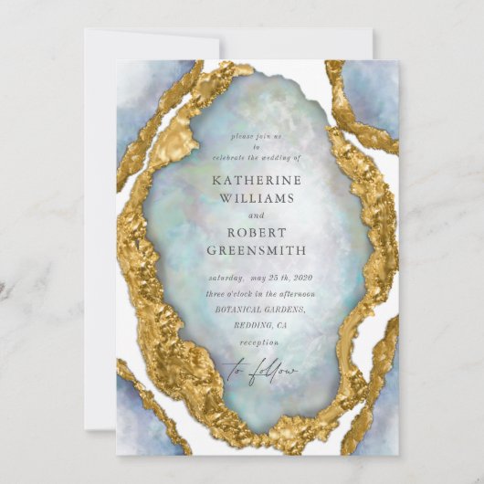 Agaat Geode Parel Gouden Bruiloft Uitnodiging (Voorkant)