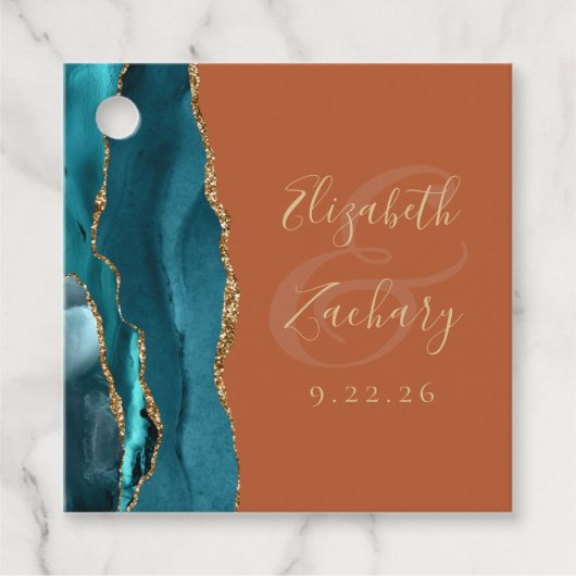 Agaat Geode Script Blauwgroen Goud Burnt Sinaasapp Bedankjes Labels (Voorkant)