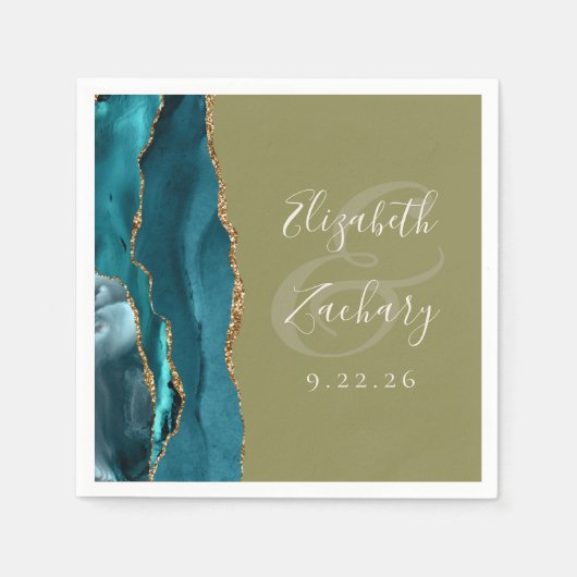 Agaat Geode Script Blauwgroen Goud Olijf Groen Bru Servet (Voorkant)