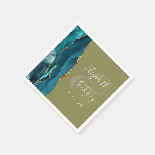 Agaat Geode Script Blauwgroen Goud Olijf Groen Bru Servet (Hoek)