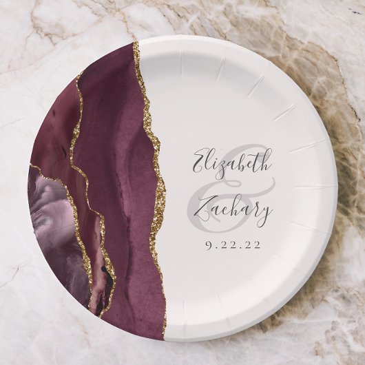 Agaat Geode Script Bourgondië Gold Blush Papieren Bordje