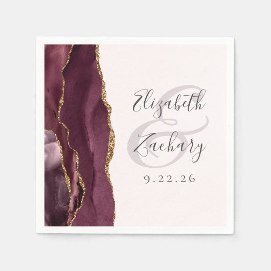 Agaat Geode Script Bourgondië Goud Blush Bruiloft Servet (Voorkant)