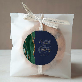 Agaat Geode Script Emerald Groen Goud Navy Bruilof Ronde Sticker