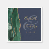 Agaat Geode Script Emerald Groen Goud Navy Bruilof Servet (Voorkant)