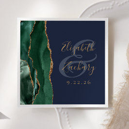 Agaat Geode Script Emerald Groen Goud Navy Bruilof Servet