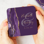 Agaat Geode Script Paarse gouden pruim bruiloft Kartonnen Onderzetters