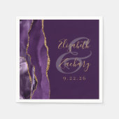 Agaat Geode Script Paarse gouden pruim bruiloft Servet (Voorkant)